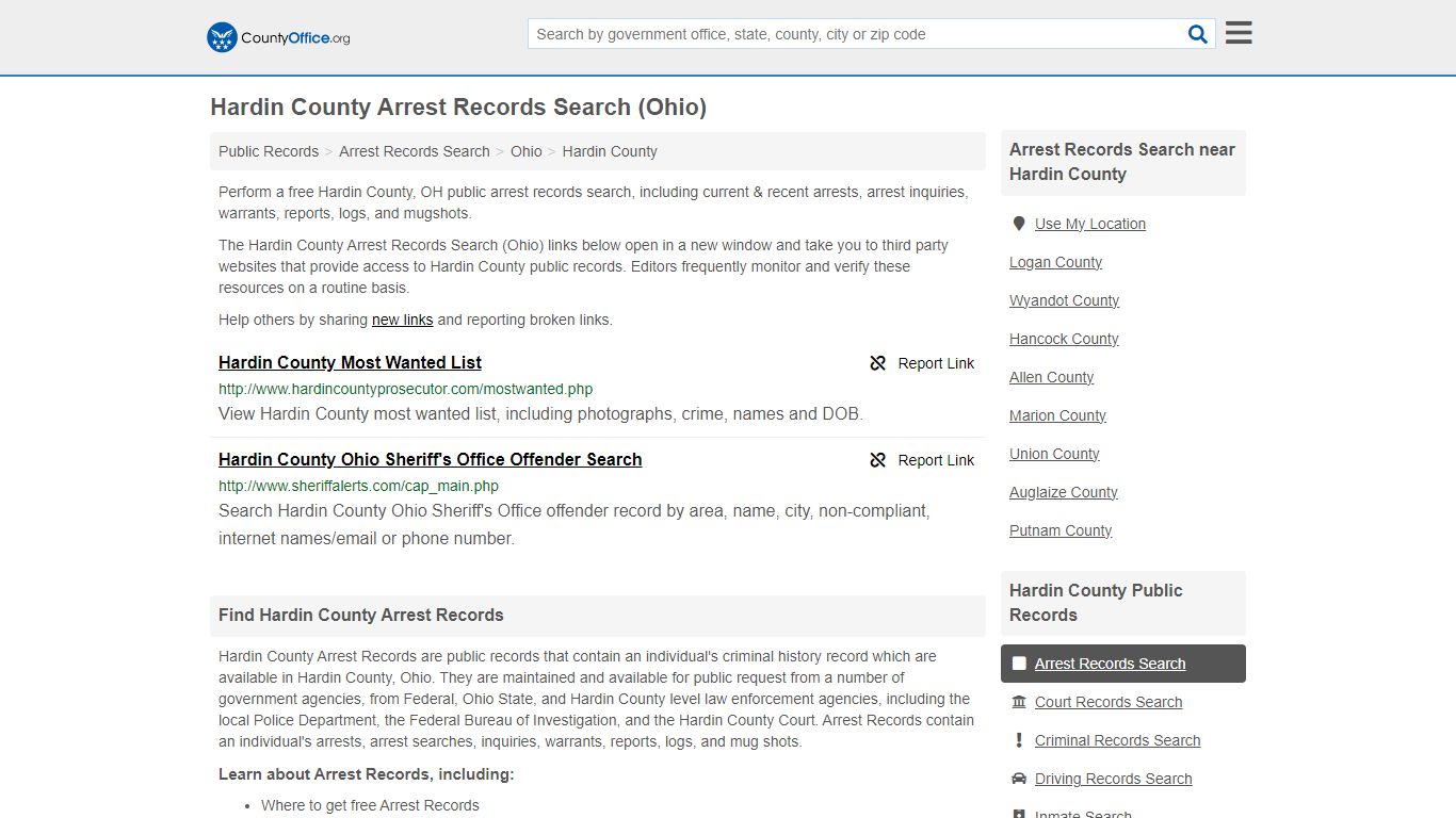 Arrest Records Search - Hardin County, OH (Arrests & Mugshots)